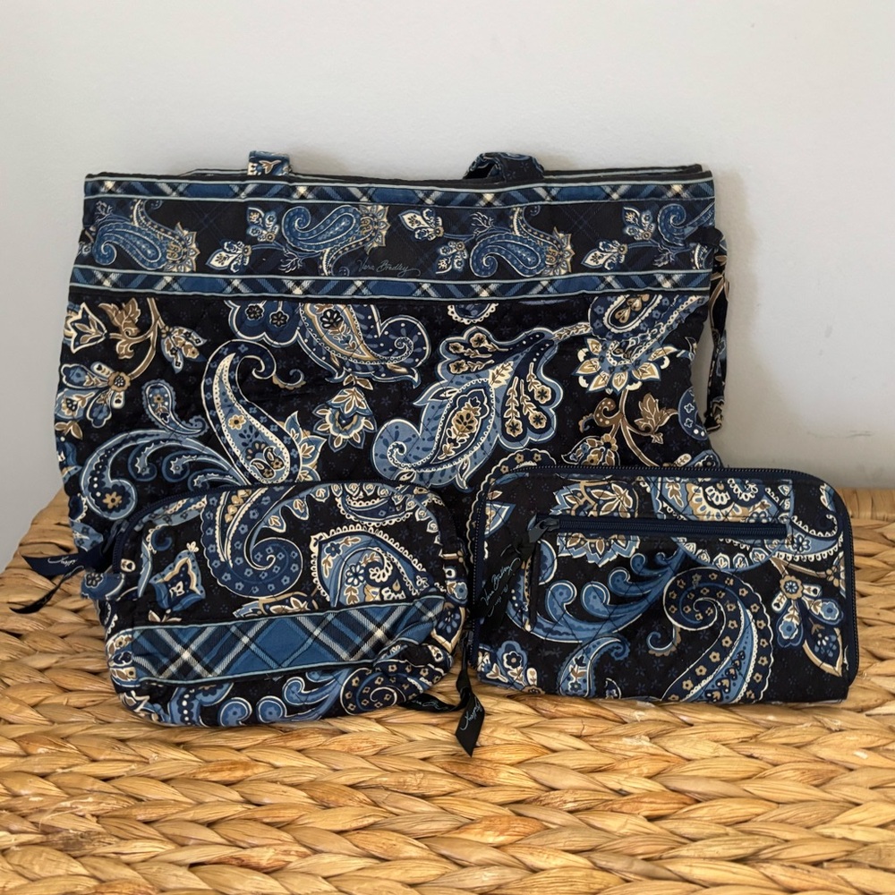 Vera Bradley Black and Gold Paisley 3 Piece Set